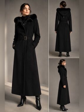 ‘S MaxMara Alpaca & Wool Fox Fur Trim Jacket Black Size 10